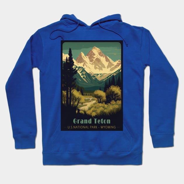 Grand Teton National Park Vintage Travel Poster Hoodie by GreenMary Design